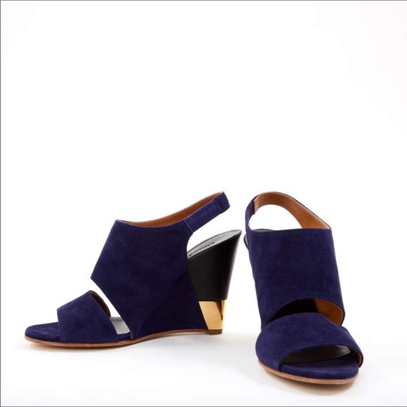 Chloe Navy Suede Wedge Sandals - Picture 2 of 5